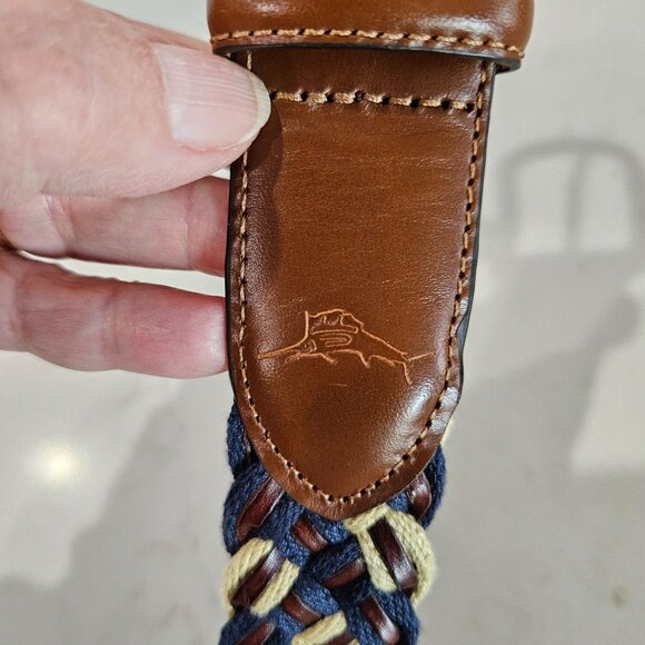 Tommy Bahama Tidal Wave Braided Leather & Canvas Belt Mens Navy/Beige 40" - Picture 5 of 8